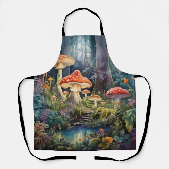 Enchanted Forest Mushrooms | Mystical Fantasy Apron (Front)