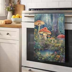 Enchanted Forest Mushrooms   Mystical Fantasy Kitchen Towel