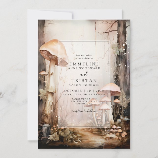 Enchanted Forest Mushrooms Wedding Invitation (Front)