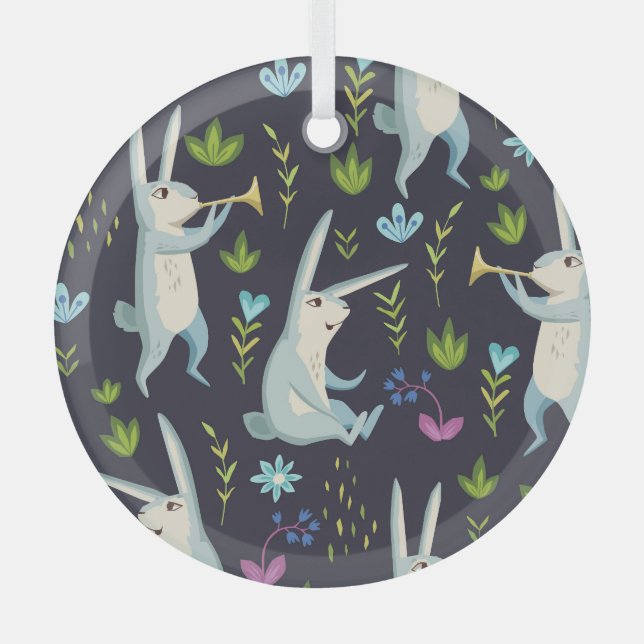 Enchanted Forest: Nature-Inspired Seamless Pattern Glass Ornament (Front)