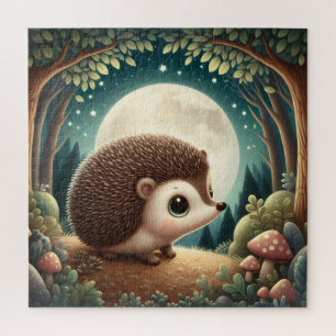Enchanted Forest Night Hedgehog Moonlit Sanctuary Jigsaw Puzzle
