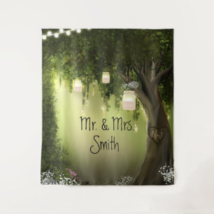 Enchanted Forest Oak Tree Rustic Woods Backdrop Tapestry