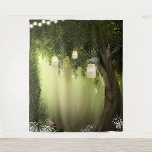 Enchanted Forest Oak Tree Rustic Woods Backdrop Tapestry