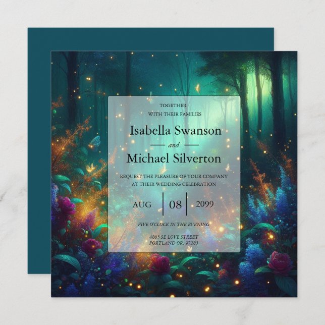 Enchanted Forest of Radiant Jewels Wedding Invitation (Front/Back)