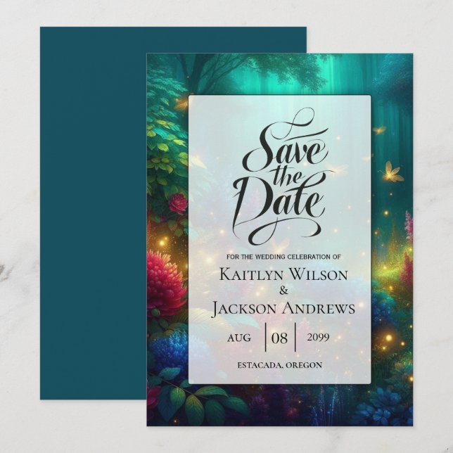 Enchanted Forest of Radiant Jewels Wedding Save The Date (Front/Back)