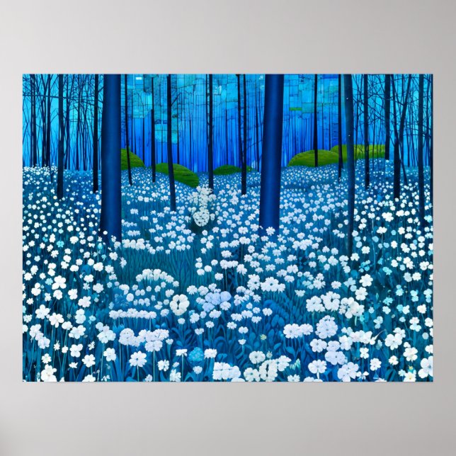 Enchanted Forest of White Wildflowers Poster (Front)