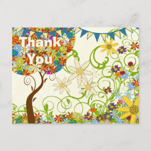 Enchanted Forest Patchwork Floral Fairy Tale Tree Announcement Postcard
