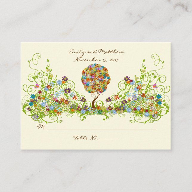 Enchanted Forest Patchwork Floral Fairy Tale Tree Enclosure Card (Front)
