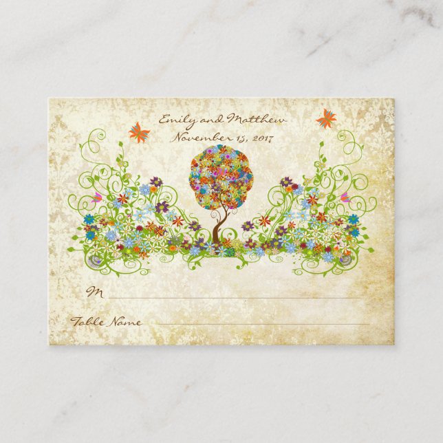 Enchanted Forest Patchwork Floral Fairy Tale Tree Enclosure Card (Front)