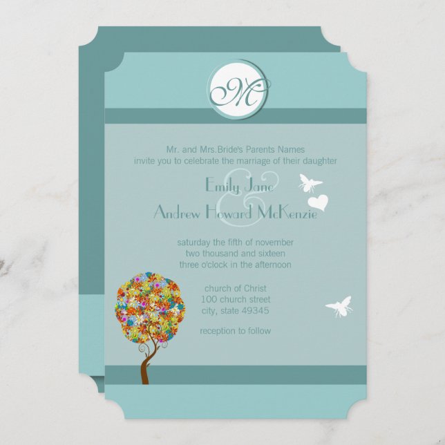 Enchanted Forest Patchwork Floral Fairy Tale Tree Invitation (Front/Back)