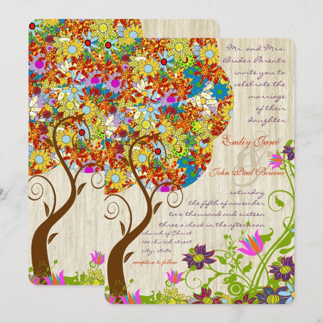 Enchanted Forest Patchwork Floral Fairy Tale Tree Invitation (Front/Back)