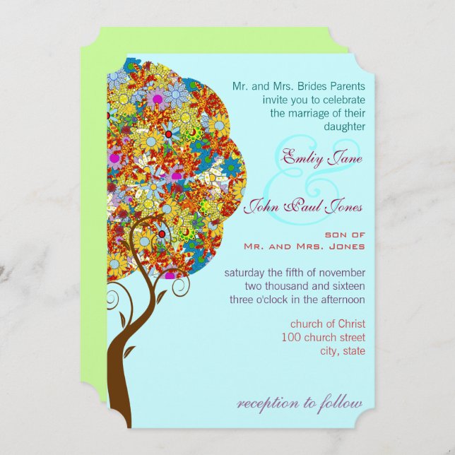 Enchanted Forest Patchwork Floral Fairy Tale Tree Invitation (Front/Back)