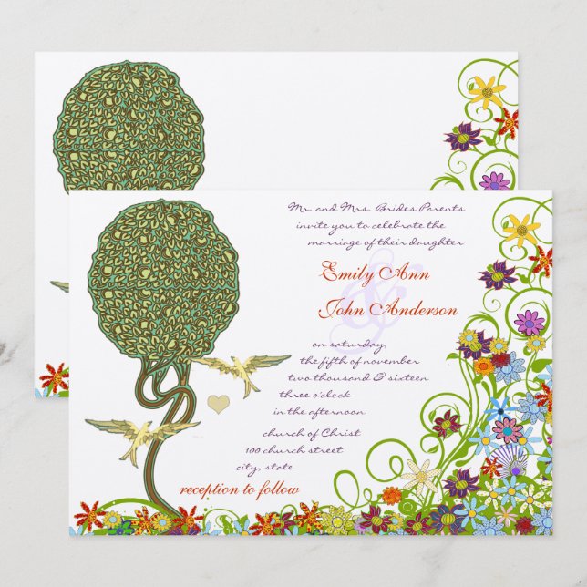 Enchanted Forest Patchwork Floral Fairy Tale Tree Invitation (Front/Back)