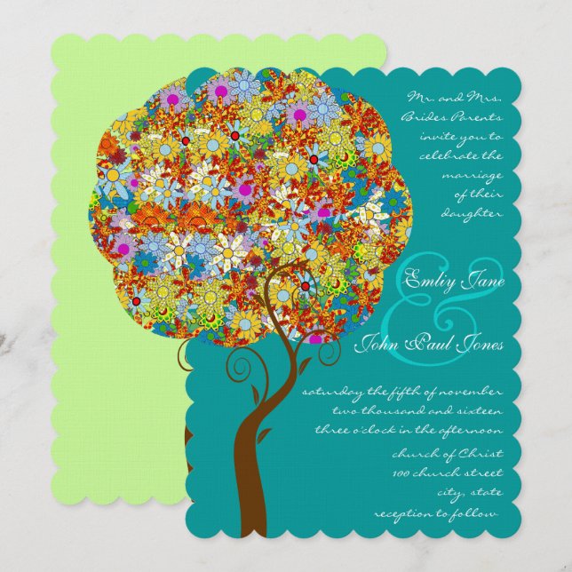 Enchanted Forest Patchwork Floral Fairy Tale Tree Invitation (Front/Back)