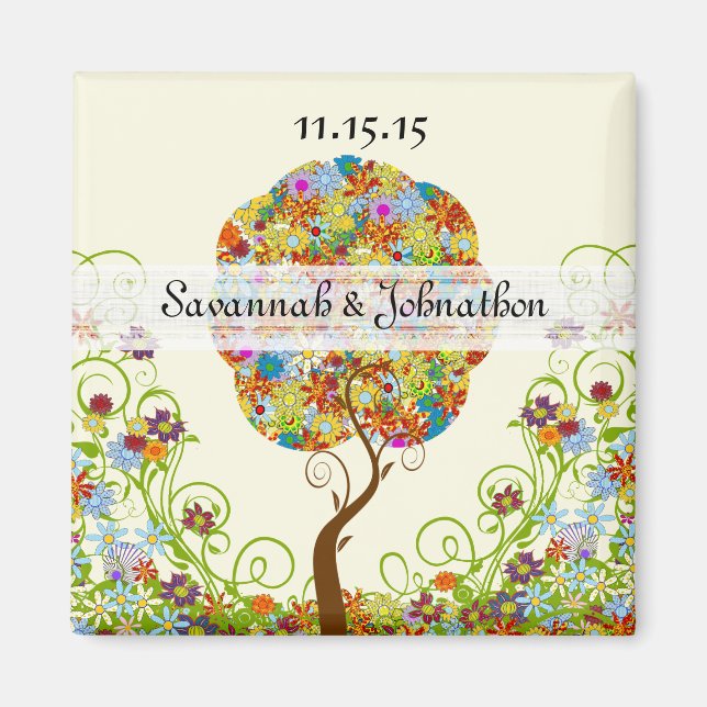 Enchanted Forest Patchwork Floral Fairy Tale Tree Magnet (Front)