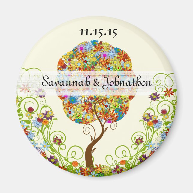 Enchanted Forest Patchwork Floral Fairy Tale Tree Magnet (Front)