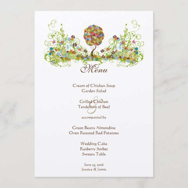 Enchanted Forest Patchwork Floral Fairy Tale Tree Menu (Front)