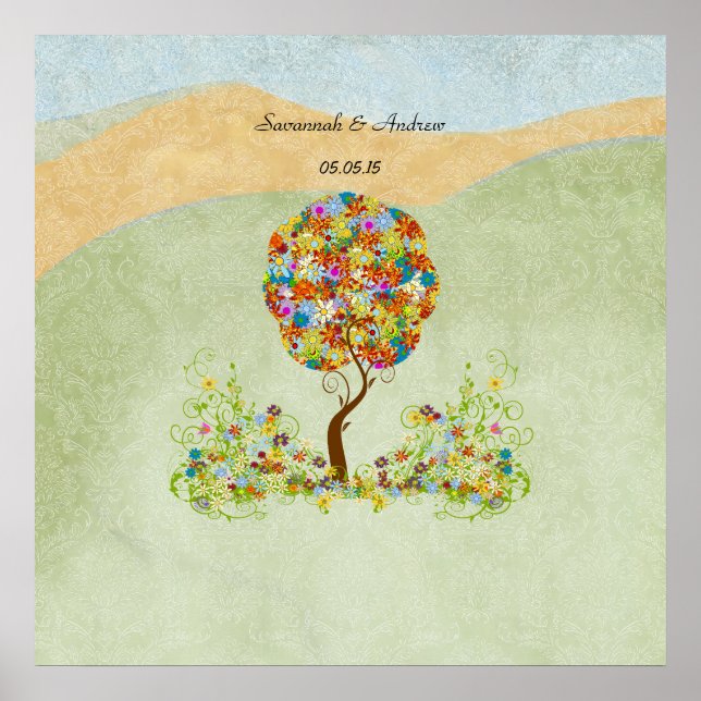 Enchanted Forest Patchwork Floral Fairy Tale Tree Poster (Front)