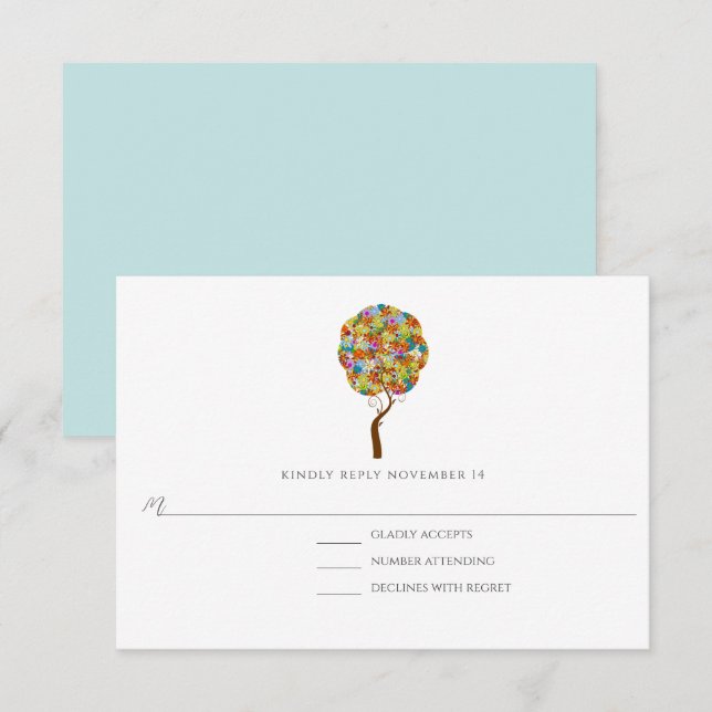 Enchanted Forest Patchwork Floral Fairy Tale Tree RSVP Card (Front/Back)