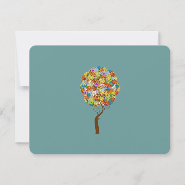 Enchanted Forest Patchwork Floral Fairy Tale Tree RSVP Card (Front)
