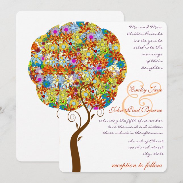 Enchanted Forest Patchwork Floral Fairytale Tree Invitation (Front/Back)