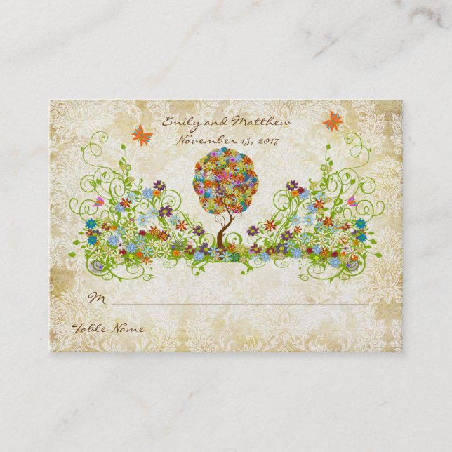 Enchanted Forest Patchwork Floral Place Cards (Front)
