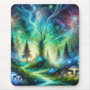Enchanted Forest Path Glowing Mushrooms Cosmic Sky Mouse Pad