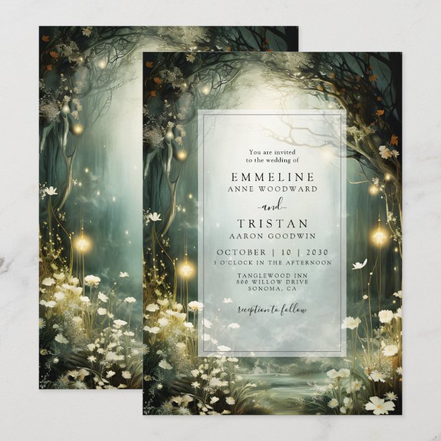 Enchanted Forest Path Of Flowers Green Wedding Invitation (Front/Back)