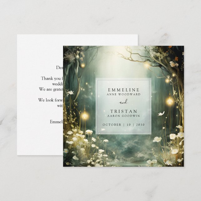 Enchanted Forest Path Of Flowers Green Wedding Thank You Card (Front/Back)