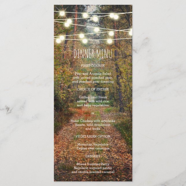 Enchanted Forest Path Wedding Slim Dinner Menu (Front)