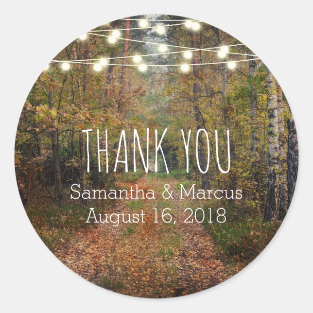 Enchanted Forest Path Wedding Thank You Classic Round Sticker (Front)