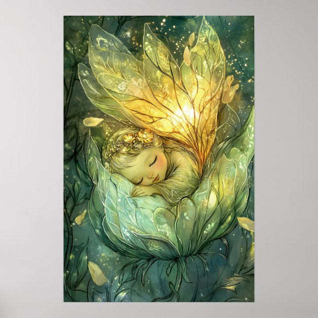 Enchanted Forest Pixie Fairy Sleeping Flower Petal Poster (Front)