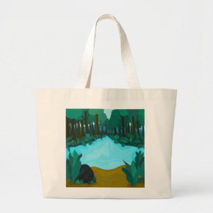 'Enchanted Forest Pond' Artistic Landscape Large Tote Bag