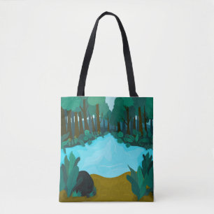 'Enchanted Forest Pond' Artistic Landscape Tote Bag