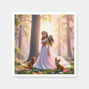 Enchanted Forest Princess with Animal Companions Napkin