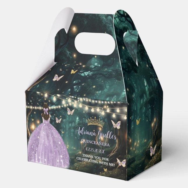 Enchanted Forest Purple Lilac Dress Quinceañera 16 Favor Box (Front)