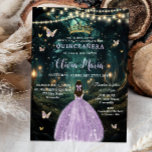 Enchanted Forest Purple Lilac Dress Quinceañera Invitation<br><div class="desc">Personalize this enchanting Quinceañera / Sweet 16 birthday invitation easily and quickly. Simply click the Edit Using Design Tools button to further edit the text, change font styles and font colours. Featuring a girl dressed in a purple lilac dress and an enchanted forest background. The butterflies, quince girl and crown...</div>