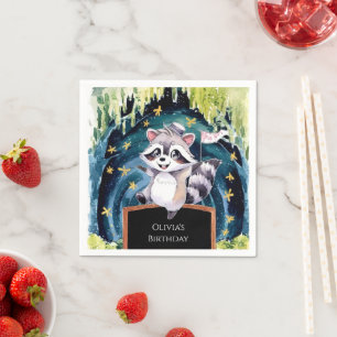 Enchanted Forest Raccoon Birthday Napkin