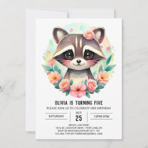 Enchanted Forest Raccoon Girl Birthday Invitation
