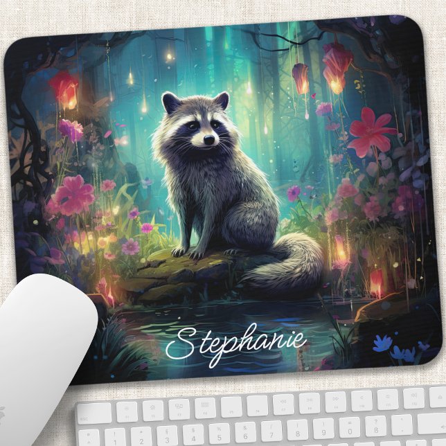 Enchanted Forest Raccoon Personalized Mouse Pad (Creator Uploaded)