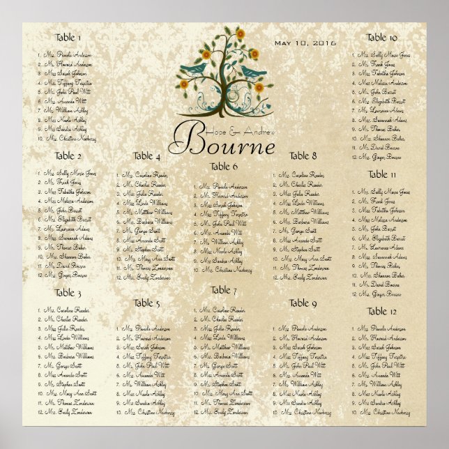 Enchanted Forest Romantic Seating Chart 12 Tables (Front)