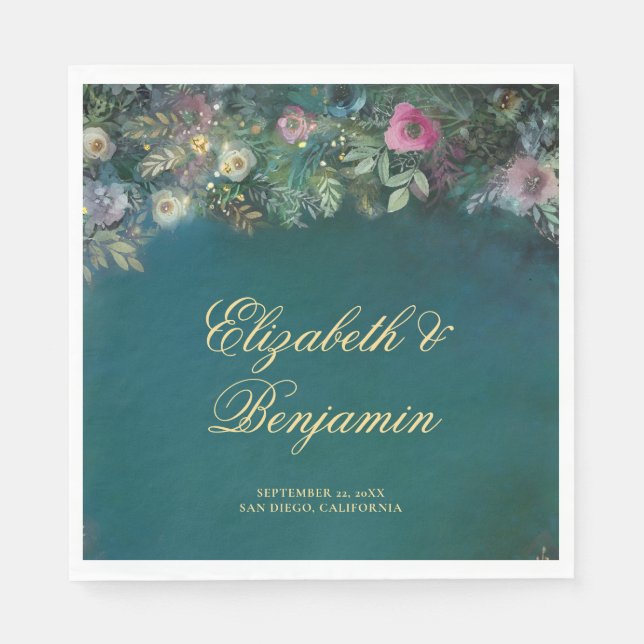 Enchanted Forest Roses Fairy Tale Elegant Wedding Napkin (Front)