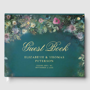 Enchanted Forest Roses Fairy Tale Emerald Wedding Guest Book