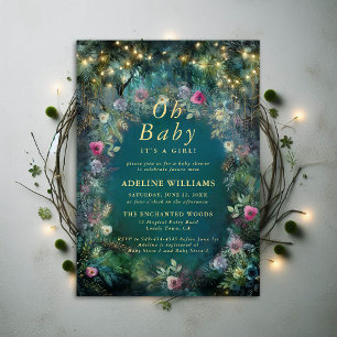 Enchanted Forest Roses Fairy Woodland Baby Shower Invitation