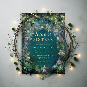 Enchanted Forest Roses Greenery Magical Sweet 16 Invitation