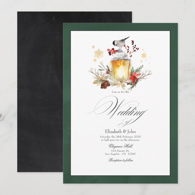 Enchanted Forest Rustic Christmas Holiday Wedding Invitation (Front/Back)