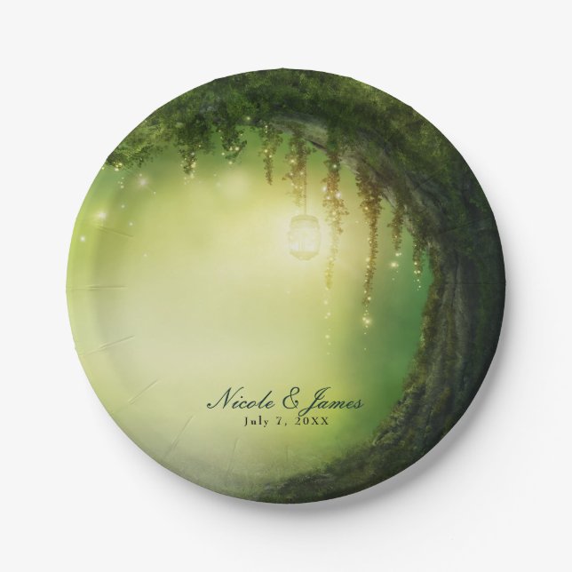 Enchanted Forest Rustic Wedding Reception Paper Plate (Front)