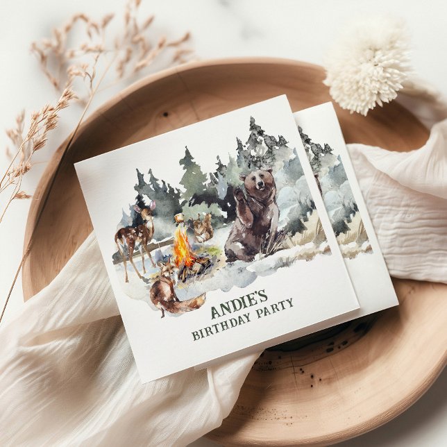 Enchanted Forest Rustic Woodland Boy 1st Birthday Napkin (Creator Uploaded)