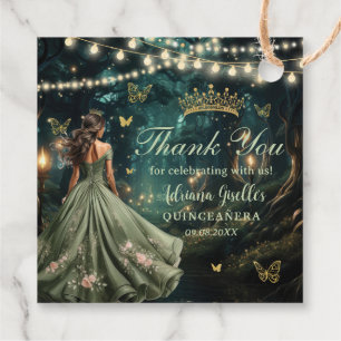 Enchanted Forest Sage Green Dress Gold Quinceañera Favour Tags