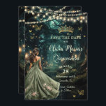 Enchanted Forest Sage Green Dress Quinceañera Save The Date<br><div class="desc">Personalize this enchanting Quinceañera / Sweet 16 birthday save the date easily and quickly. Simply click the Edit Using Design Tools button to further edit the text, change font styles and font colours. Featuring a girl dressed in pretty sage green dress and an enchanted forest background. The butterflies, quince girl...</div>